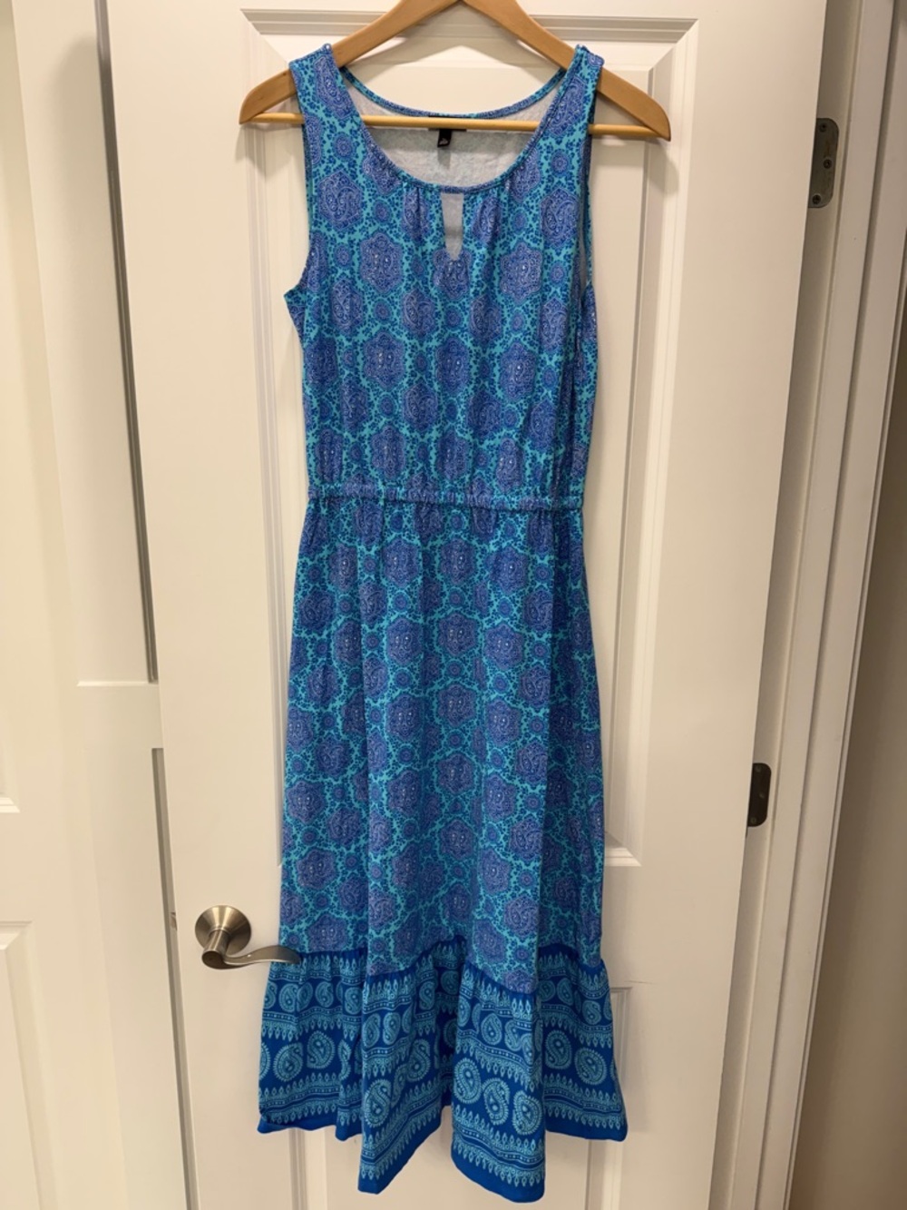 Talbots Blue & Turquoise Printed Sleeveless Maxi Dress
